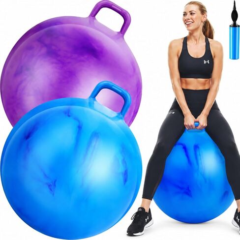 Lewtemi 2 Pcs 31 Inch Big Bouncing Ball with Handle Jumping Hopper Bouncy Ball for Adults Exercise and Air Pump for Outdoor Sports Game(Gradient Purple, Gradient Blue) in Kuwait