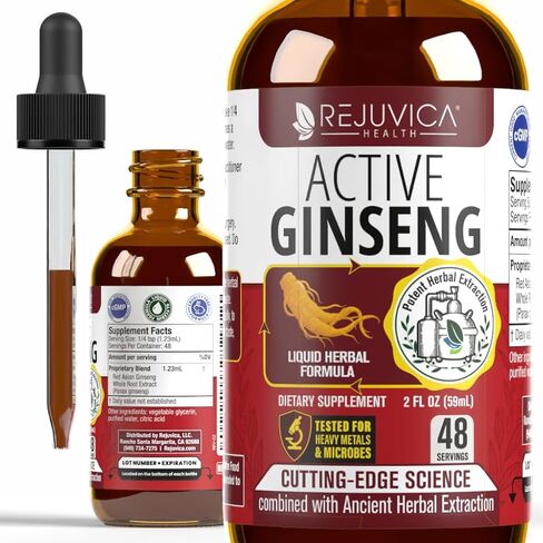 Active Ginseng Korean Red Panax Ginseng with Natural Ginsenosides - All-Natural Advanced Liquid Solution for 2X Absorption - Supports Healthy Energy, Vitality, Mood and More in Kuwait