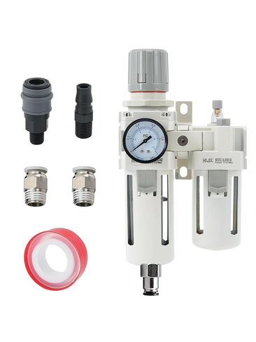 1/4" NPT Compressed Air Filter Regulator Lubricator Combo Water/Oil Trap Separator Air Filter Pressure Regulator Automatic Drainage AC2010-02D (1/4" NPT, Automatic Drainage) in Kuwait