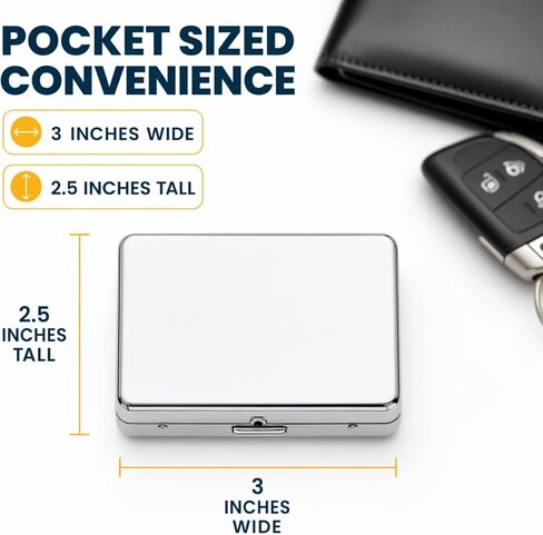 Nickel Plated Pill Box, 8-Day Slots, Metal Shell with Plastic Supplement Holder, 3" x 2.5", Gift Box Included in Kuwait