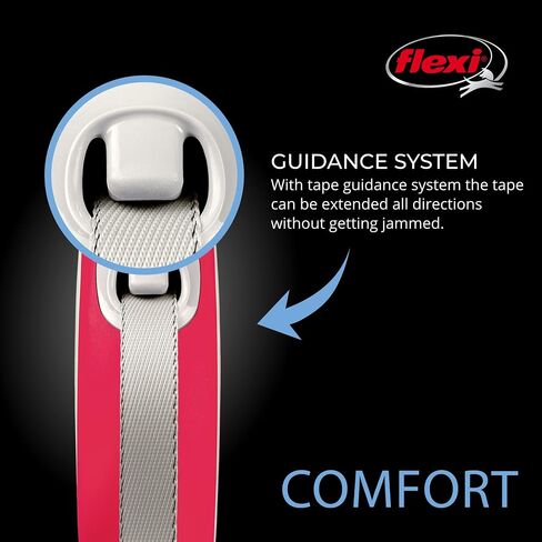 FLEXI New Comfort Tape Retractable Dog Leashes for Large Dogs Upto 110 lbs. – 26 ft., Red/Pastel | Tangle Free Pet Walking Leash with One-Handed Brake, Pause, Lock|German Quality Product in Saudi Arabia