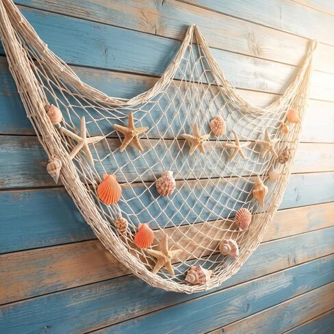 2 Pcs Fish Net Decorations, Natural Cotton Fishing Net Decor in Kuwait