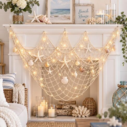 2 Pcs Fish Net Decorations, Natural Cotton Fishing Net Decor in Kuwait