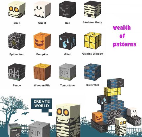 Halloween Themed Magnetic Blocks Skeleton Toy Spooky Town Building Toys in Kuwait