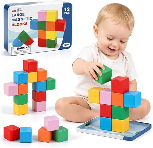 Magnetic Blocks Large with Metal Box, 1.65in Toddler Magnet Building Cubes in Saudi Arabia