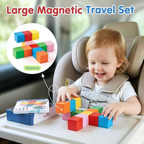 Magnetic Blocks Large with Metal Box, 1.65in Toddler Magnet Building Cubes in Saudi Arabia