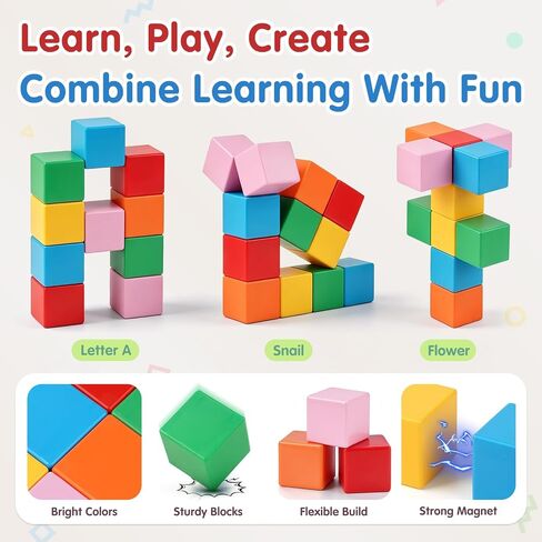 Magnetic Blocks Large with Metal Box, 1.65in Toddler Magnet Building Cubes in Saudi Arabia