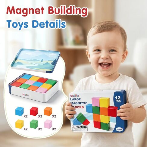 Magnetic Blocks Large with Metal Box, 1.65in Toddler Magnet Building Cubes in Saudi Arabia