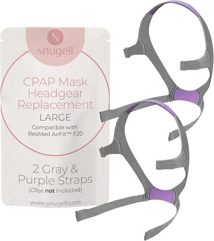 أشرطة بديلة للرأس لقناع CPAP من شركة ResMed AirFit F20 لكامل الوجه من Snugell | اللون الرمادي والأزرق | حزمة من شريطين | المشابك غير متضمنة | مادة النايلون الفاخرة المتينة in Kuwait