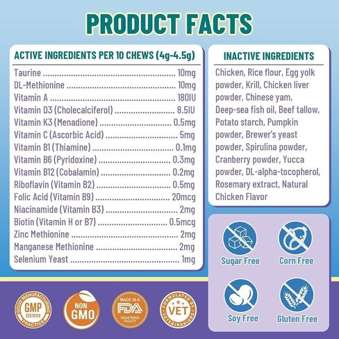 VICSOM Taurine for Cats Vitamins Treats, 16 in 1 Cat Multivitamin 500 Ct in Kuwait