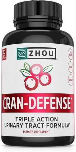 Zhou Nutrition Cran Defense, Cranberry Concentrate Urinary Tract Formula, Flush Out Impurities and Healthy Bladder Support, 3 in 1 Formula - Cranberry Extract, D-mannose, Vitamin C, Multi - 60 Count in Kuwait
