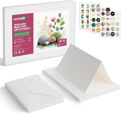 KOVIEDE 20 Pack Foldable Blank Watercolor Cards with Envelopes 4" x 6" in Saudi Arabia