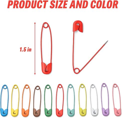 38mm Safety Pins, 120Pcs Multicolored Metal Safety Pins Bulk, Rust-Resistant Clothing Tag Pins with PP Box, Versatile for Sewing, Crafting, Quilting, DIY Projects & Fashion Accessories in Saudi Arabia