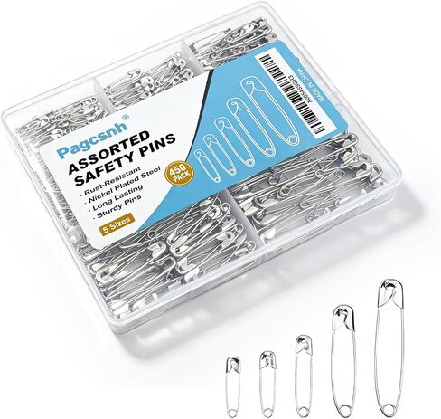 Safety Pins Assorted Sizes 450 Pack, Strong Nickel Plated Steel, Rust Resistant Safety Pins for Clothes Sewing Crafts Pinning (Silver) in Kuwait
