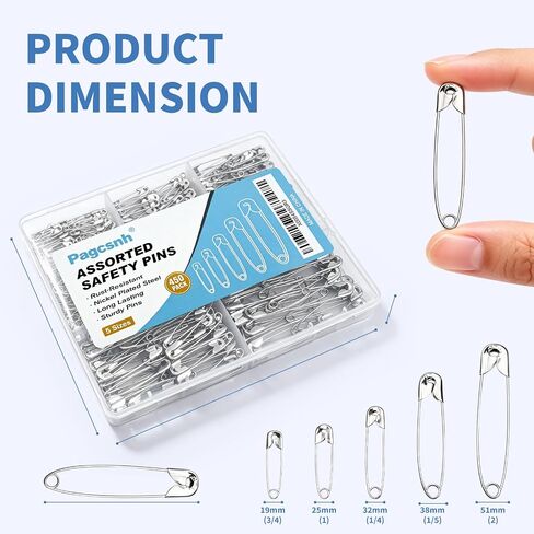 Safety Pins Assorted Sizes 450 Pack, Strong Nickel Plated Steel, Rust Resistant Safety Pins for Clothes Sewing Crafts Pinning (Silver) in Kuwait