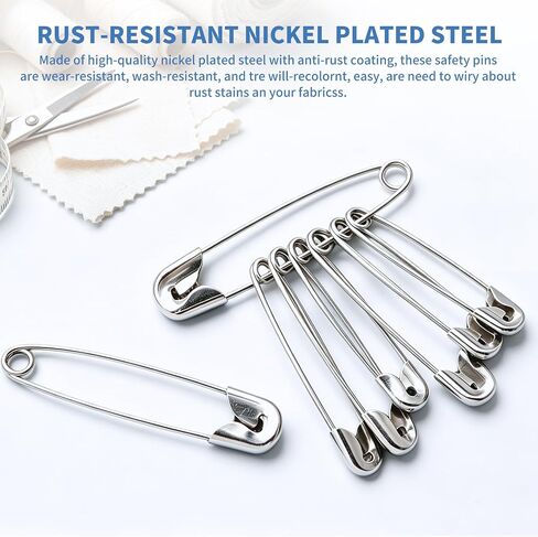 Safety Pins Assorted Sizes 450 Pack, Strong Nickel Plated Steel, Rust Resistant Safety Pins for Clothes Sewing Crafts Pinning (Silver) in Kuwait