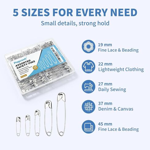 Safety Pins Assorted Sizes 450 Pack, Strong Nickel Plated Steel, Rust Resistant Safety Pins for Clothes Sewing Crafts Pinning (Silver) in Kuwait