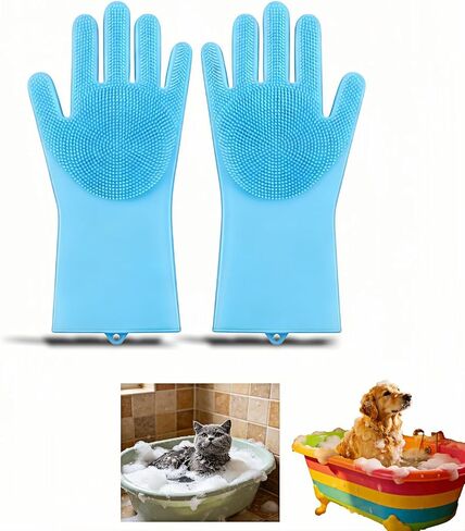 Silicone Dog Grooming Glove for Dogs and Cats, Enhanced Five-Finger Fit, Non-Slip & Extended Cuff, Dual-Sided Pet Bath Brush for Washing, Massage & Deep Cleaning 1 Pair (Pink) in Saudi Arabia