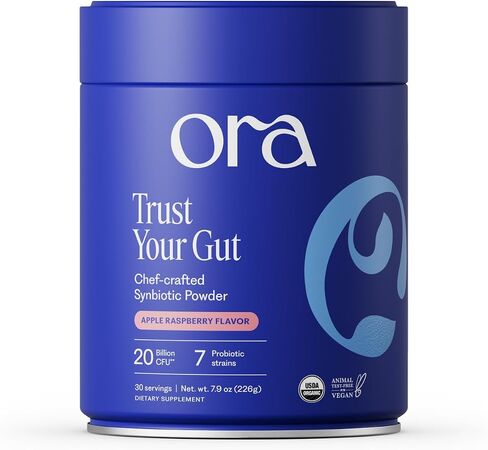 Ora Organic Prebiotic and Probiotic Powder Supplement - 20 Billion Probiotics, 7 Strains for Best Prebiotic Powder, Non-GMO, Probiotics for Women, Men & Kids - Apple Raspberry Flavor, 30 Servings… in Kuwait