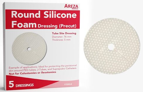 Ostomy Site Dressing: Silicone Foam (Round) May Help Secure Ostomy Tubes, Absorb Leakage, and Reduce Irritation Around Ostomies; 5 Per Box in Saudi Arabia