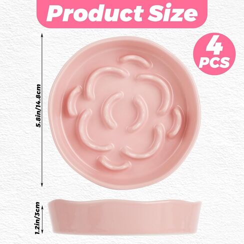 4Pcs Ceramic Cat Slow Food Feeder, 6 Inch Slow Feeder for Small Dogs, Cat Food Bowl for Dry Food and Wet Food, White and Pink in Saudi Arabia