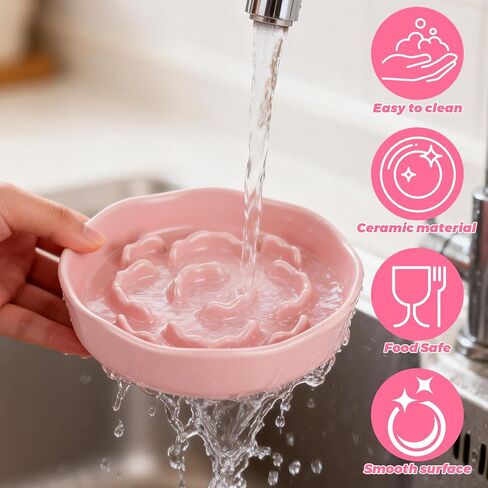 4Pcs Ceramic Cat Slow Food Feeder, 6 Inch Slow Feeder for Small Dogs, Cat Food Bowl for Dry Food and Wet Food, White and Pink in Saudi Arabia