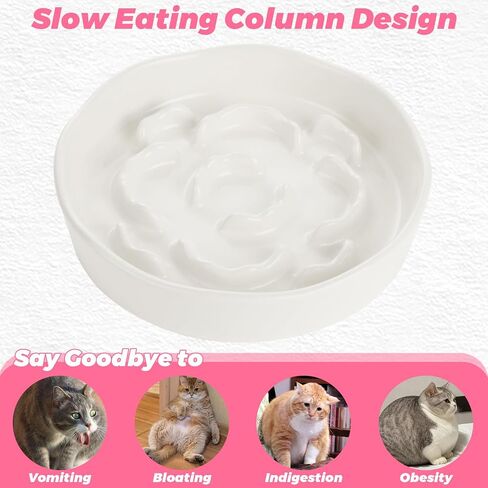 4Pcs Ceramic Cat Slow Food Feeder, 6 Inch Slow Feeder for Small Dogs, Cat Food Bowl for Dry Food and Wet Food, White and Pink in Saudi Arabia