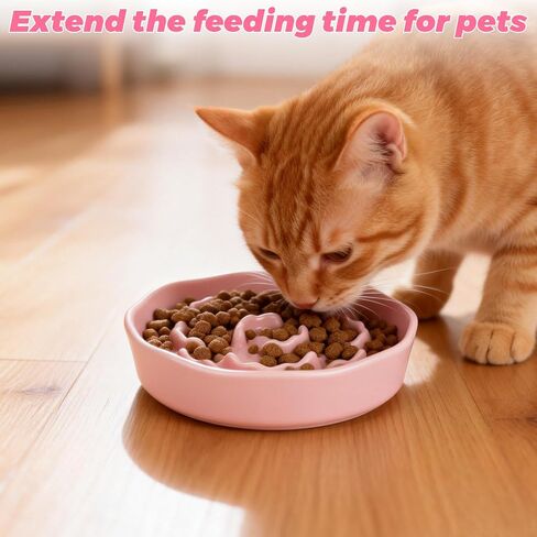 4Pcs Ceramic Cat Slow Food Feeder, 6 Inch Slow Feeder for Small Dogs, Cat Food Bowl for Dry Food and Wet Food, White and Pink in Saudi Arabia