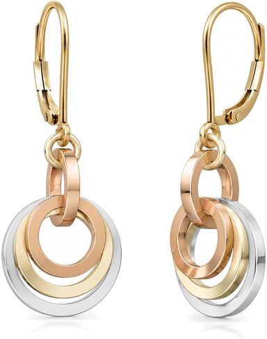 أقراط ثلاثية الألوان للنساء مع دوائر من الفضة الإسترليني عيار 925 ودوائر مملوءة بالذهب الأصفر والوردي عيار 14 قيراط، فكرة هدية فريدة من نوعها بثلاثة ألوان للنساء in Kuwait