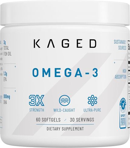 Kaged Omega 3 Fish Oil Supplements; 3000mg Omega 3 Fatty Acid Supplements with EPA & DHA, Ultra-Pure, No Fish Burps, 60 Softgels in Kuwait