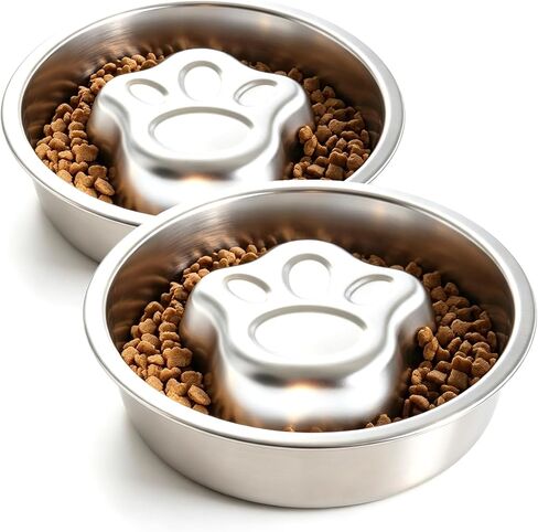 Stainless Steel Slow Feeder Dog Bowls,Slow Food Bowl for Dog & Cat - 1 Cups Capacity,Paw-Shaped Design Pet Food Holder,Metal Non-Slip Lick Plate,Puzzle Maze Dish for Small Sized Breeds - 2 Pack in Saudi Arabia