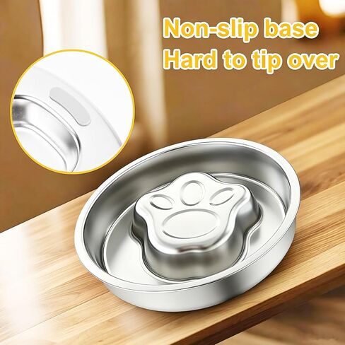 Stainless Steel Slow Feeder Dog Bowls,Slow Food Bowl for Dog & Cat - 1 Cups Capacity,Paw-Shaped Design Pet Food Holder,Metal Non-Slip Lick Plate,Puzzle Maze Dish for Small Sized Breeds - 2 Pack in Saudi Arabia