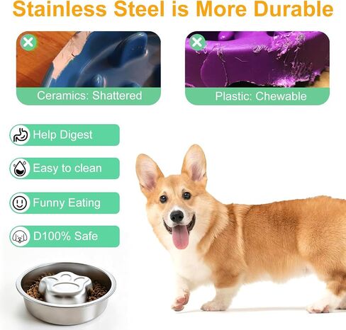 Stainless Steel Slow Feeder Dog Bowls,Slow Food Bowl for Dog & Cat - 1 Cups Capacity,Paw-Shaped Design Pet Food Holder,Metal Non-Slip Lick Plate,Puzzle Maze Dish for Small Sized Breeds - 2 Pack in Saudi Arabia
