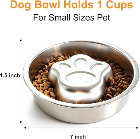 Stainless Steel Slow Feeder Dog Bowls,Slow Food Bowl for Dog & Cat - 1 Cups Capacity,Paw-Shaped Design Pet Food Holder,Metal Non-Slip Lick Plate,Puzzle Maze Dish for Small Sized Breeds - 2 Pack in Saudi Arabia