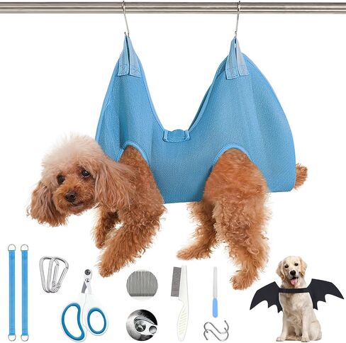 JIURUN Dog Grooming Hammock Harness (S), Dog Sling for Nail Trimming, Hanging Harness Holder for Nail Clippers, Pet Comb Bat Costume Wings for Cats Dogs in Kuwait