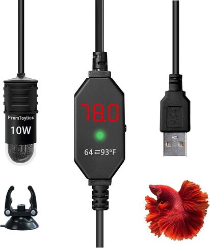 Shatter-Resistant Aquarium Heater, USB 10W Adjustable Mini Fish Tank Heater with External Temperature Controller, Overheating Protection, Used for 0.5-1 Gallon Tank (Alumina Ceramic) in Kuwait