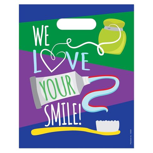 Practicon 11098204 We Love Your Smile 8 x 10 Four-Color Patient Care Bags - 100 Pack in Saudi Arabia