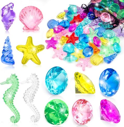 60pcs Diving Gems Pool Toys, Colorful Acrylic Diamond Pirate Treasure in Kuwait