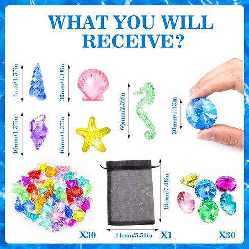 60pcs Diving Gems Pool Toys, Colorful Acrylic Diamond Pirate Treasure in Kuwait