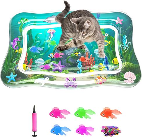 Interactive Cat Toy for Indoor Cats, Upgraded Cat Water Mat, Thickened Water Sensory Play Mat with Fish, Enrichment Stimulating Toy for Bored Adult Kitten Cats to Exercise, Hunting in Kuwait