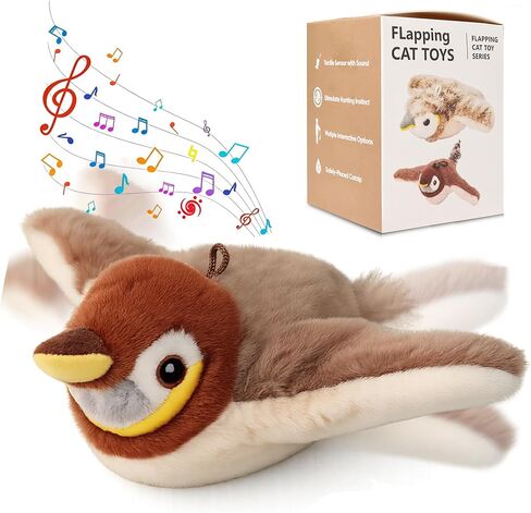 Upgraded Interactive Chirping Bird Cat Toys with Flapping Wings,No Flying Birds Cats Toy, Flying Simulation Electric Sparrow Shaking Hunting Pet Toy for Indoor-Larger in Kuwait