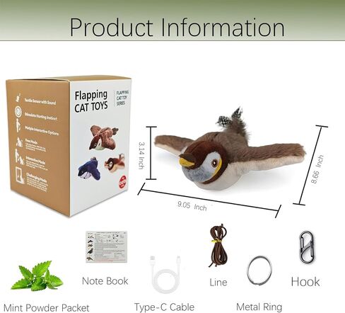Upgraded Interactive Chirping Bird Cat Toys with Flapping Wings,No Flying Birds Cats Toy, Flying Simulation Electric Sparrow Shaking Hunting Pet Toy for Indoor-Larger in Kuwait