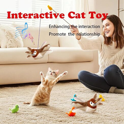 Upgraded Interactive Chirping Bird Cat Toys with Flapping Wings,No Flying Birds Cats Toy, Flying Simulation Electric Sparrow Shaking Hunting Pet Toy for Indoor-Larger in Kuwait