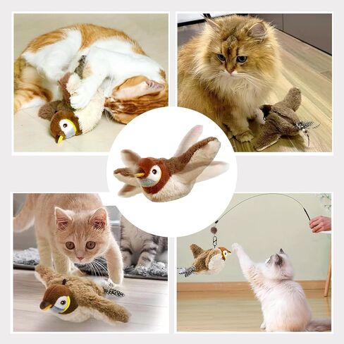 Upgraded Interactive Chirping Bird Cat Toys with Flapping Wings,No Flying Birds Cats Toy, Flying Simulation Electric Sparrow Shaking Hunting Pet Toy for Indoor-Larger in Kuwait