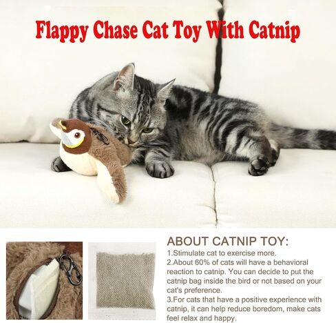 Upgraded Interactive Chirping Bird Cat Toys with Flapping Wings,No Flying Birds Cats Toy, Flying Simulation Electric Sparrow Shaking Hunting Pet Toy for Indoor-Larger in Kuwait