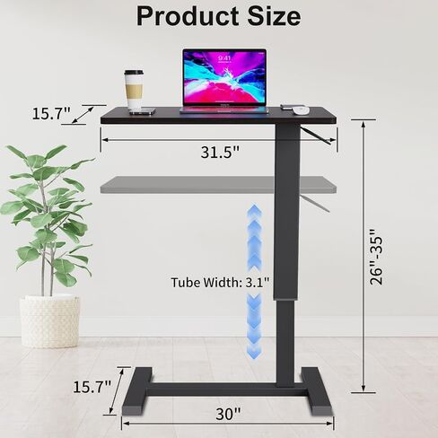 Erinaik Overbed Table with Swivel Hidden Wheels Adjustable Height, Pneumatic Mobile Standing Desk Laptop Bedside Table Multi-Purpose for Home and Hospital Use, Brown in Kuwait