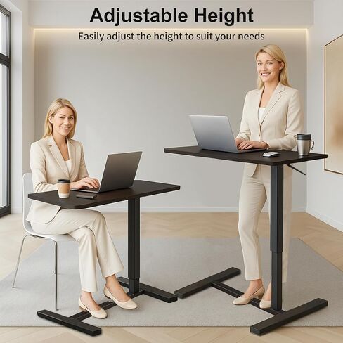 Erinaik Overbed Table with Swivel Hidden Wheels Adjustable Height, Pneumatic Mobile Standing Desk Laptop Bedside Table Multi-Purpose for Home and Hospital Use, Brown in Kuwait