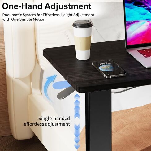 Erinaik Overbed Table with Swivel Hidden Wheels Adjustable Height, Pneumatic Mobile Standing Desk Laptop Bedside Table Multi-Purpose for Home and Hospital Use, Brown in Kuwait