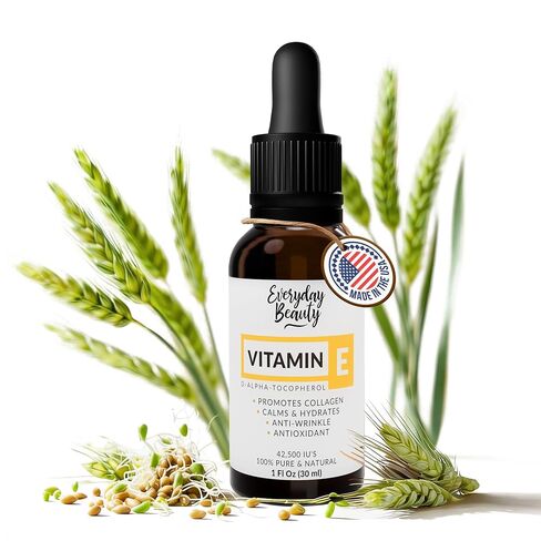 Pure Vitamin E Oil- D-Alpha Tocopherol 100% Pure & All Natural 1 Fl Oz Glass Bottle & Dropper 42,500 IUs - Not a Blend, Thick, Amber Color, Nutty Aroma From Wheat Germ - Face Body Hair in Kuwait