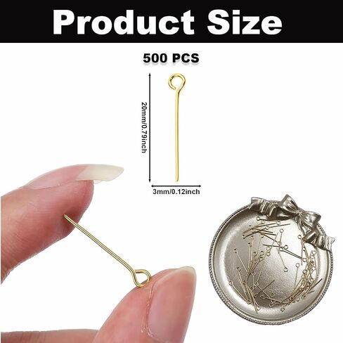 500PCS Gold Plated Metal Wire Eyepins, 9-Shape Open Eye Head Pins for Jewelry Making, 0.79inch Needles Eyepins Bulk for DIY Crafts Earrings Pendants Necklaces Bracelet Jewelry Finding Making in Kuwait
